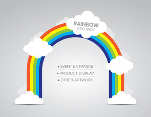 Rainbow with cloud archway graphic vector for designing  event entrance, product display or other artwork.