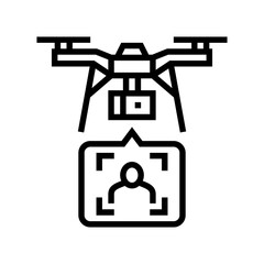 drone delivery and identificate with face id technology line icon vector. drone delivery and identificate with face id technology sign. isolated contour symbol black illustration