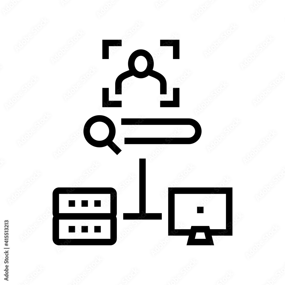 Poster server data base for storage face, online face id app line icon vector. server data base for storage