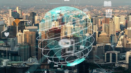 Global connection and the internet network modernization in smart city . Concept of future 5G...