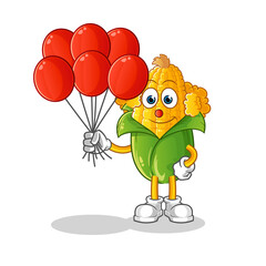 corn clown with balloons vector. cartoon character