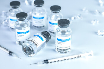 Coronavirus Vaccine bottle Corona Virus COVID-19 Covid vaccines syringe.