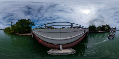 360 photo of people on a pontoon boat in Miami Beach waterways