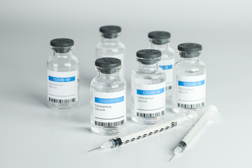 Coronavirus Vaccine bottle Corona Virus COVID-19 Covid vaccines syringe.