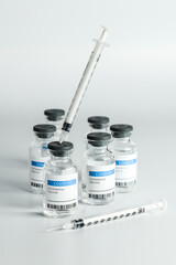 Coronavirus Vaccine bottle Corona Virus COVID-19 Covid vaccines syringe.