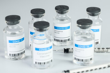 Coronavirus Vaccine bottle Corona Virus COVID-19 Covid vaccines syringe.