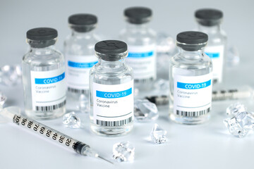 Coronavirus Vaccine bottle Corona Virus COVID-19 Covid vaccines syringe.