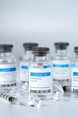 Coronavirus Vaccine bottle Corona Virus COVID-19 Covid vaccines syringe.