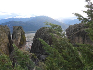 Los monasterios de Meteora, Grecia, durante la puesta de sol