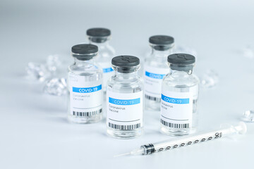 Coronavirus Vaccine bottle Corona Virus COVID-19 Covid vaccines syringe.