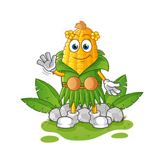 corn hawaiian waving character. cartoon mascot vector