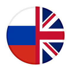 round icon with russia and united kingdom flags	

