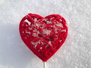 red heart in snow