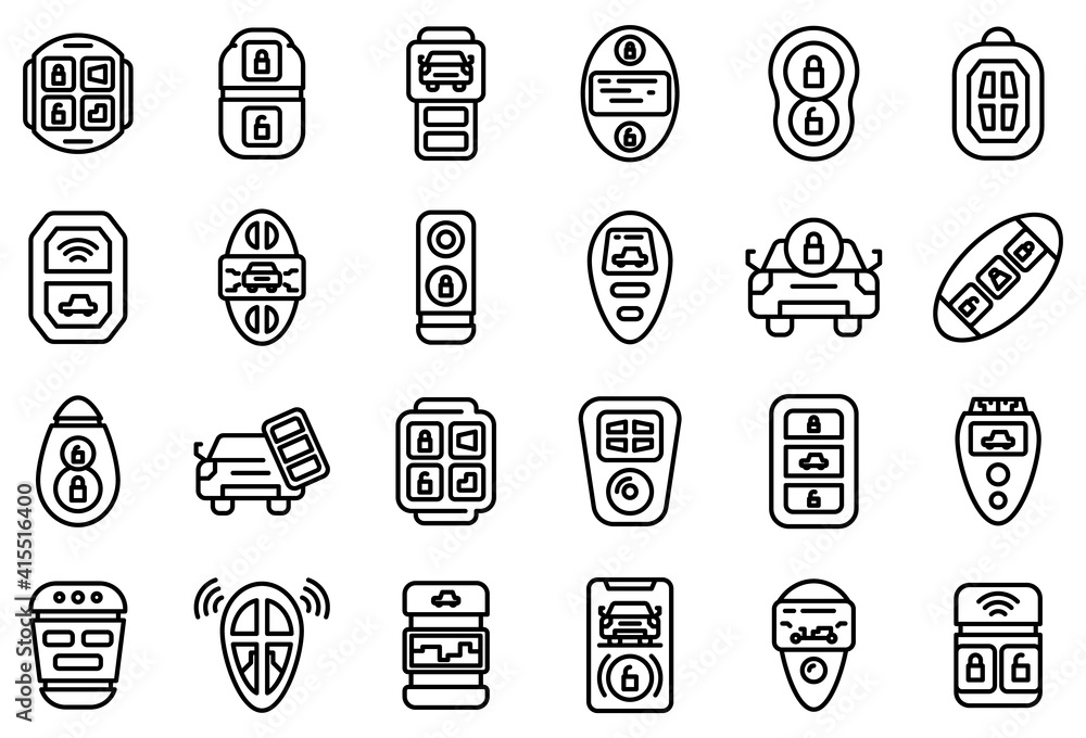 Poster smart car key icons set. outline set of smart car key vector icons for web design isolated on white 