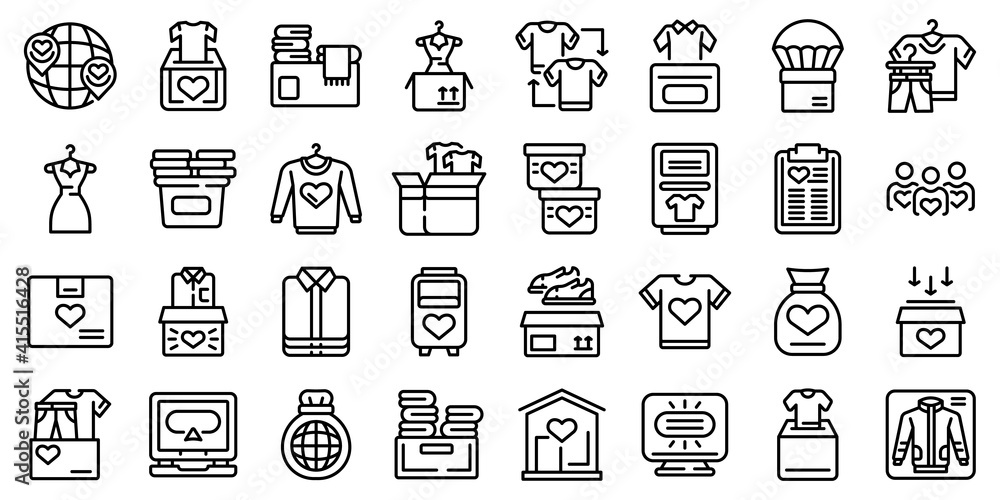 Aufkleber clothes donation icons set. outline set of clothes donation vector icons for web design isolated on 