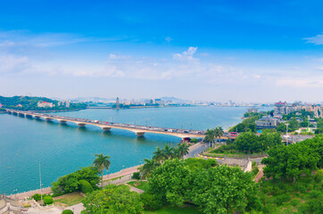 Fototapeta na wymiar Urban environment of Hanjiang Bridge in Chaozhou City, Guangdong Province, China