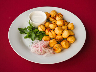 Fried dumplings with dill in a plate