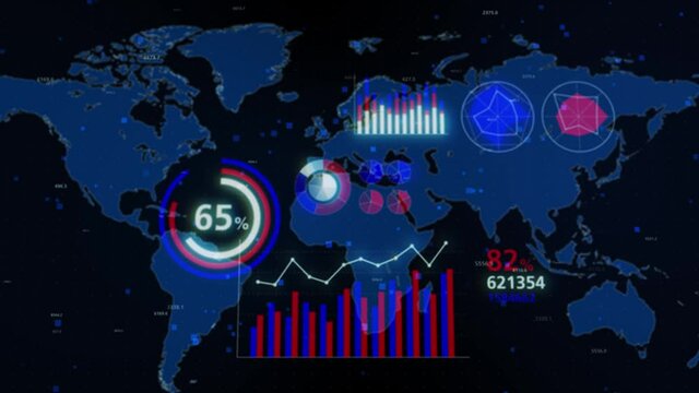 世界地図とチャート群　金融テクノロジー　フィンテック