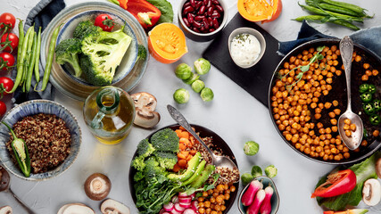 Healthy vegan chickpea, buddha bowl and vegetables
