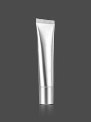 blank packaging silver metallic tube for cosmetic product design mock-up