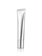 blank packaging silver metallic tube for cosmetic product design mock-up