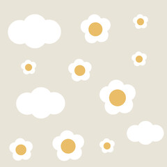 Cartoon pattern with clouds and flowers vector illustration