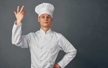 male chef cooking food hand gestures restaurant food preparation service