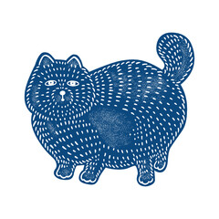 Linocut style friendly cat vector illustration. Ready to use graphic art.