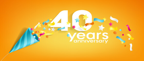 Obraz na płótnie Canvas 40 years anniversary vector icon, logo, greeting card.