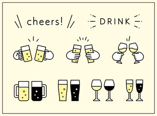 飲み物の手書きイラストのセット ジュース ワイン コーヒー カクテル おしゃれ Wall Mural Yugoro