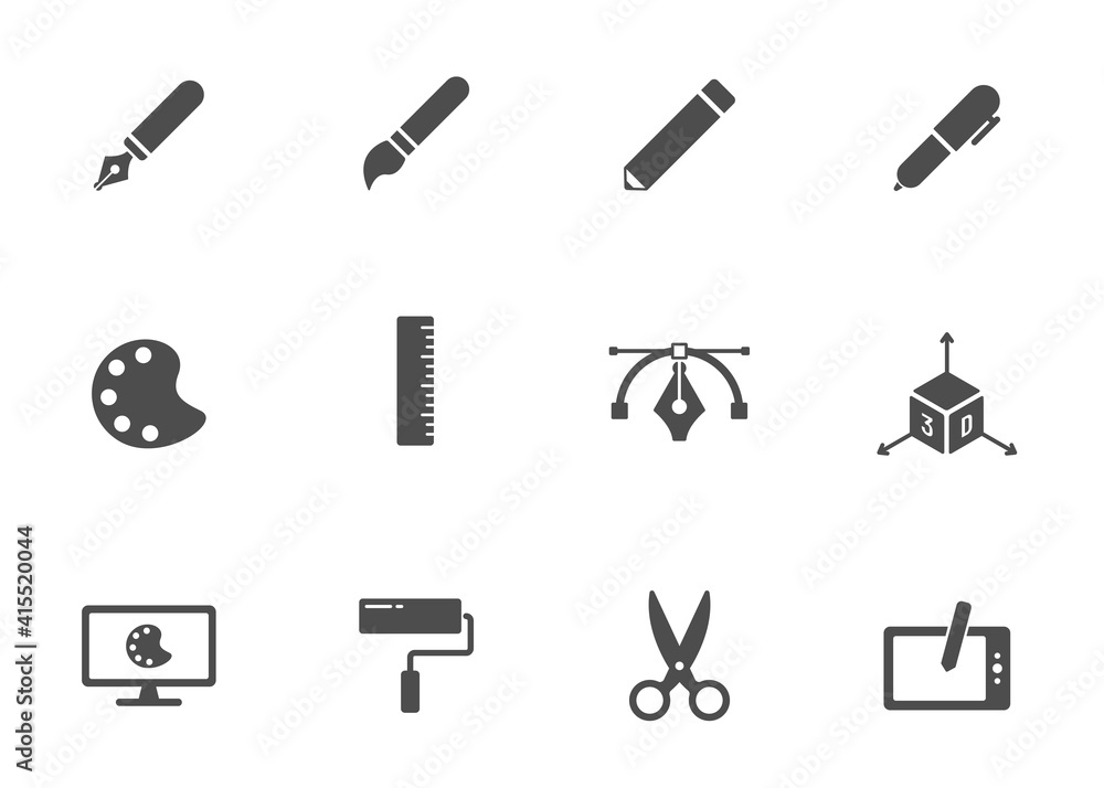 Poster art and design silhouette vector icons isolated on white background. art and design grey icon set fo