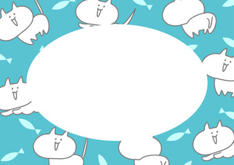 ゆるかわネコのフレーム素材 cute funny cats and fish frame