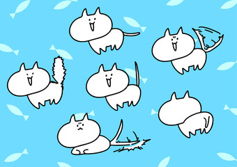 しっぽで気持ちを表すゆるかわネコのイラスト　cute funny cats, cat's tail language vector illustration graphics