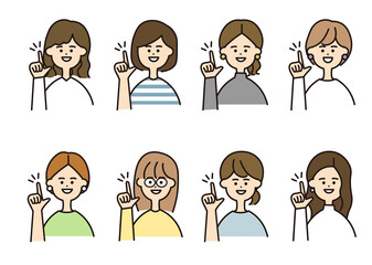 女性　ワンポイント　指さし　バストアップ　セット