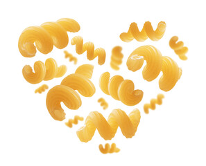 Italian pasta in the shape of a heart on a white background