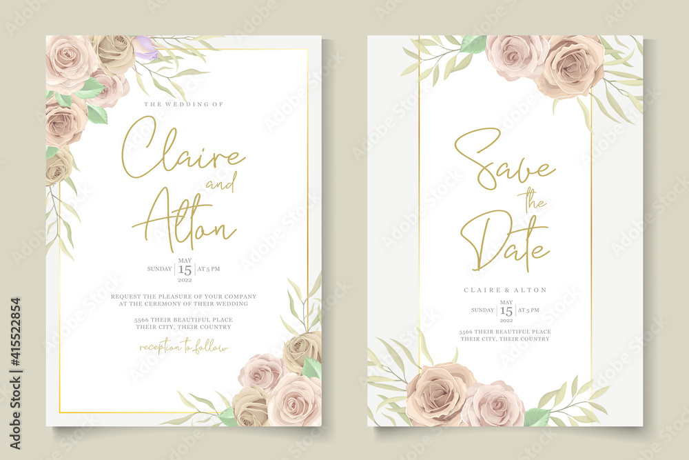 Wall mural soft floral wedding invitation template