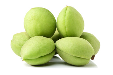 Fresh green apricot fruits isolated on white background
