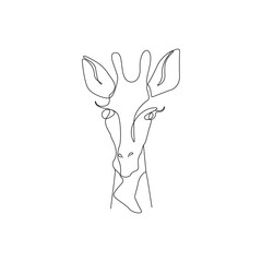 Giraffe One Line Drawing. Head of Giraffe Continuous Single Line Art Drawing. Trendy Style Safari Animal Isolated on White Background. Vector EPS 10.