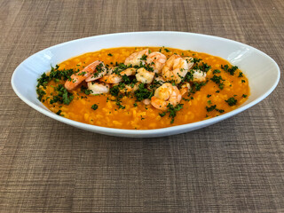 delicious shrimp risotto gourmet plate 