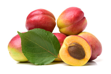 Fresh cut apricot fruits isolated on white background, with clipping path