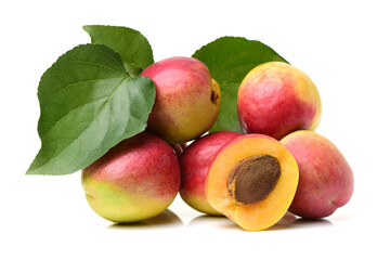 Fresh cut apricot fruits isolated on white background, with clipping path