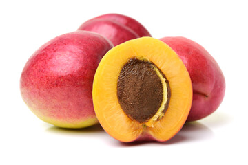 Fresh cut apricot fruits isolated on white background, with clipping path