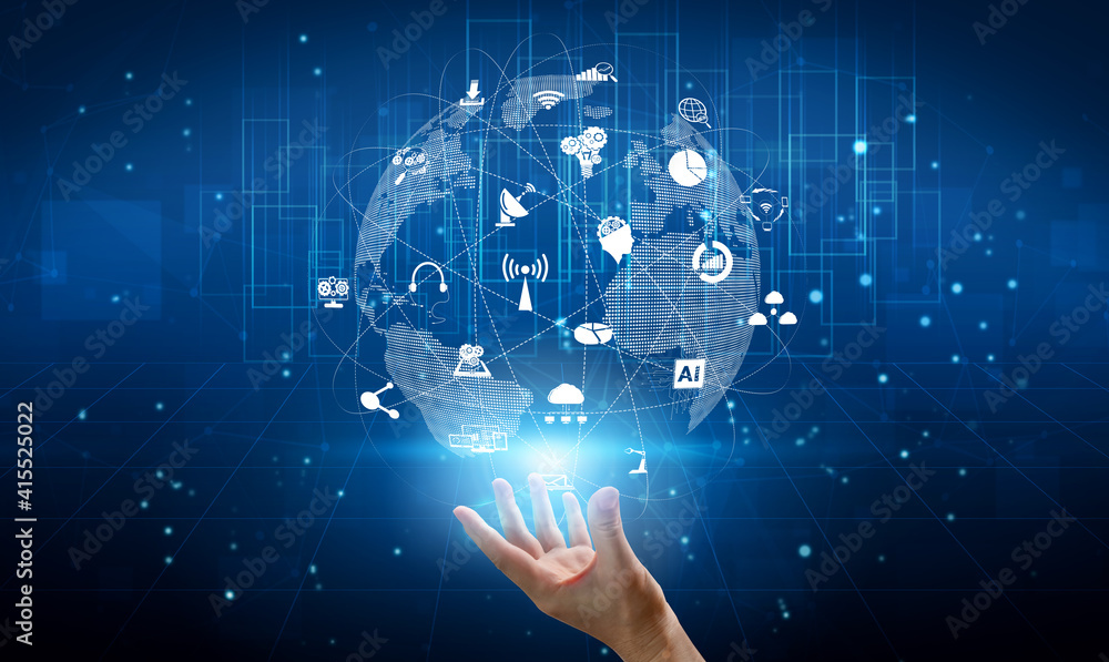 Poster advanced communication and global internet network connection in smart city . concept of future 5g w