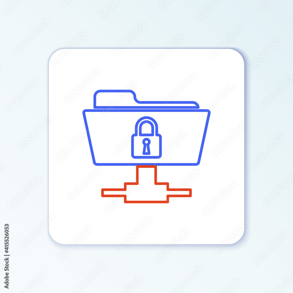 Poster line ftp folder and lock icon isolated on white background. concept of software update, ftp transfer