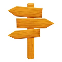 Wood signpost, pointing with direction in cartoon style isolated on white background. Wild west, ui assets design. Empty plank, banner with arrow detailed and textured. 