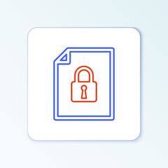 Line Document and lock icon isolated on white background. File format and padlock. Security, safety, protection concept. Colorful outline concept. Vector.