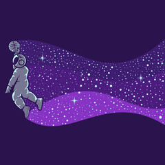 Astronauts playing basketball isolated in purple