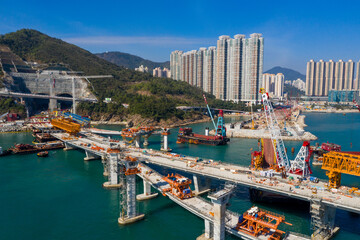 Cross harbor bridge under construction
