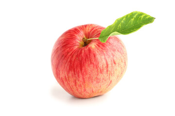 Red apple with leaf isolated on white