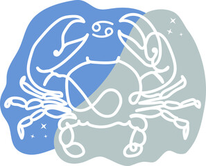 line art vector Cancer horoscope sign in twelve zodiacs with stars background.